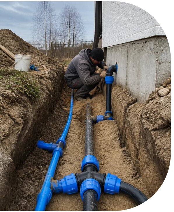 Монтаж наружного водопровода на участке под ключ в Сасове